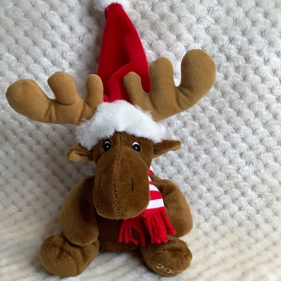 SEARS Vintage 2005 Plush Kris Moose Stuffed Animal Toy Santa Hat and Scarf - Picture 2 of 9
